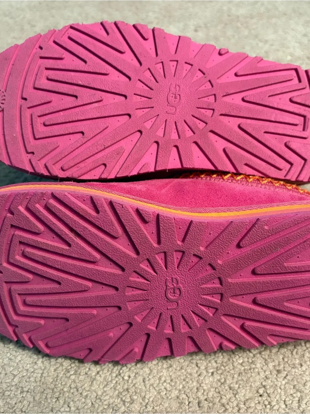 UGG Kids Hot Pink Suede Slip-On with Orange Accent